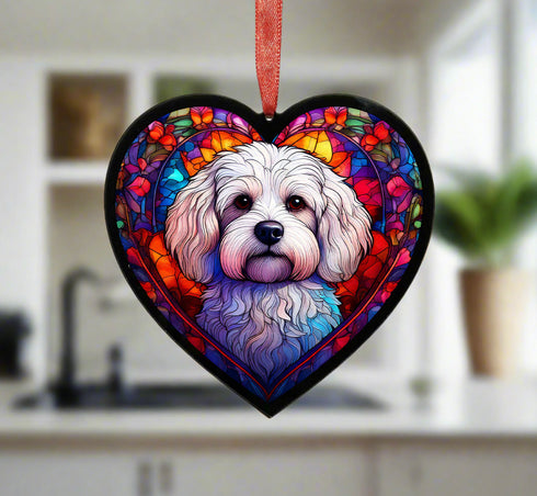 Bichon Frise Stained Glass Effect Heart Suncatcher